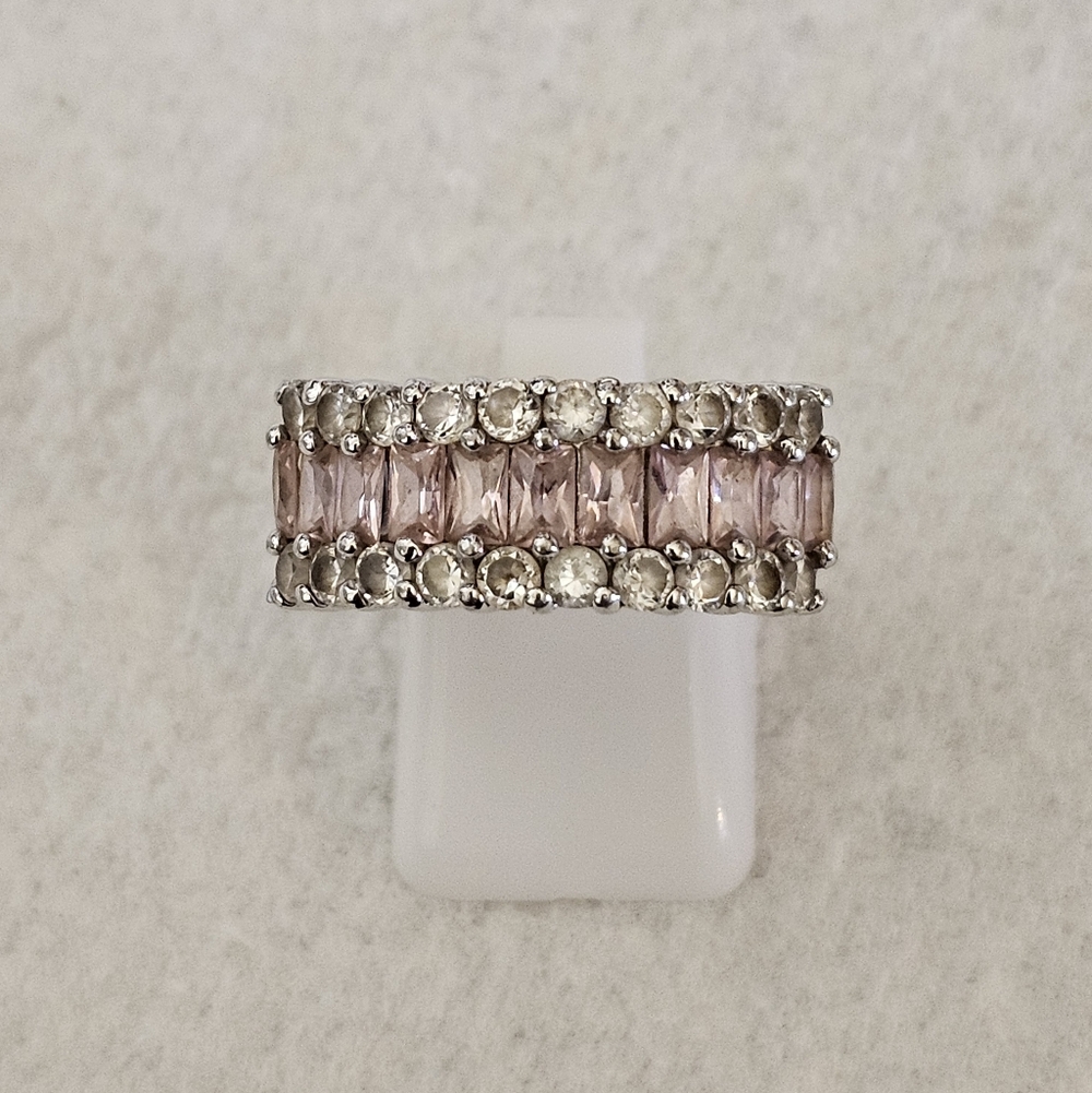 Beautiful Blush Tourmaline & White Topaz Ring Sterling Silver Size 7.5 - Picture 3 of 11